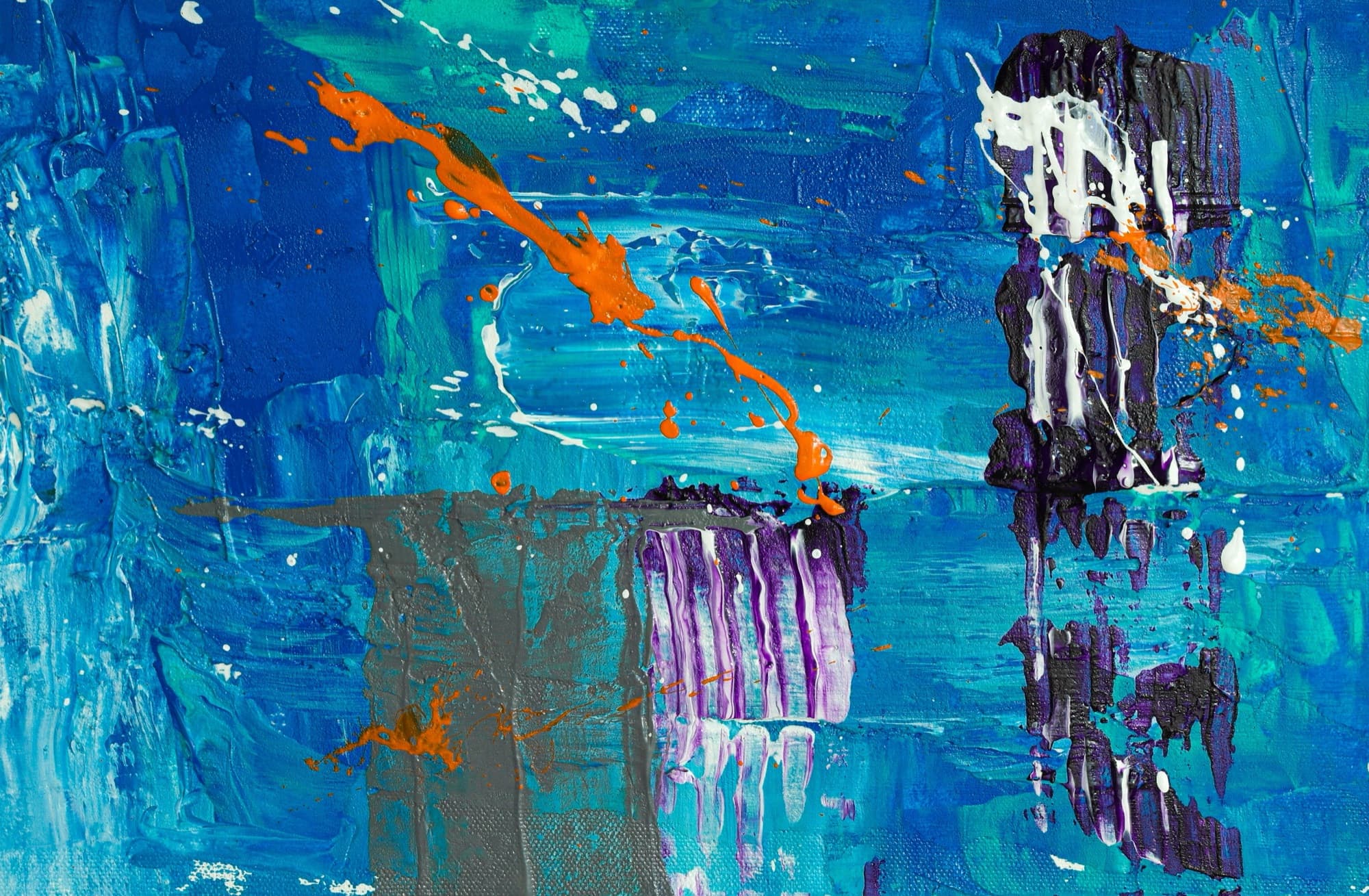 Abstract acrylic painting in teal and blue